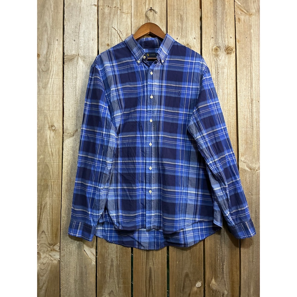 Polo Ralph Lauren Mens XXL Blue Plaid Classic Cotton Stretch Shirt 710759291008